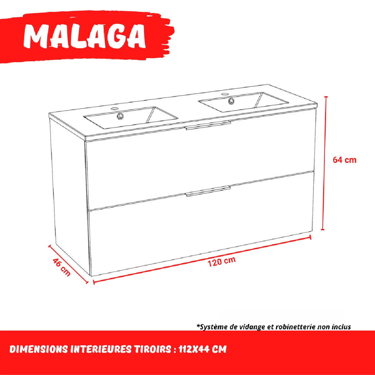 Le Quai Des Affaires Meuble sous-vasque 2 tiroirs MALAGA - Blanc