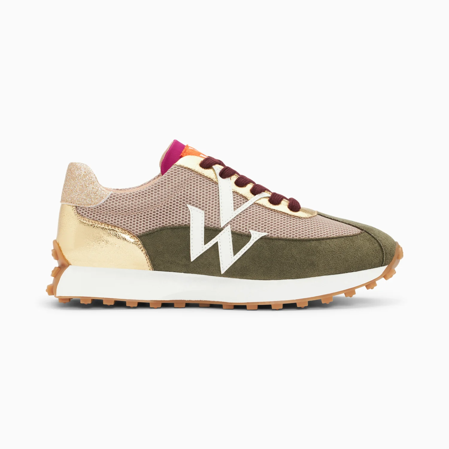 Sneakers-Baskets monogramme Faustine beige et kaki à semelle running