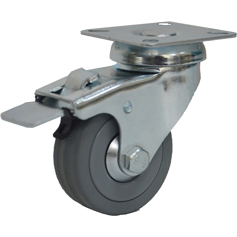 Zwenkwiel rubber met rem 50mm - 40kg draagvermogen