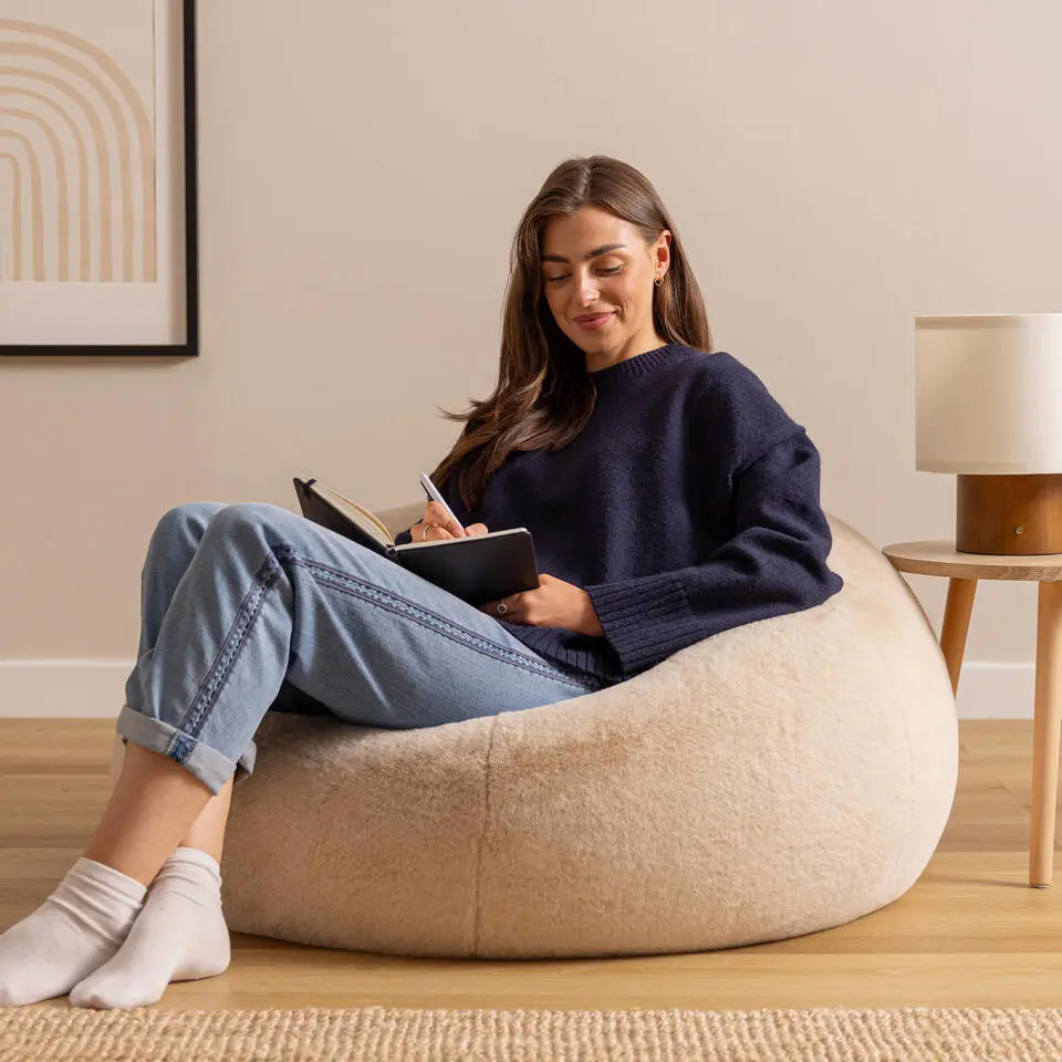 icon - Kingston Zitzak Fauteuil - Fluffy Pluche Imitatiebont - Crème