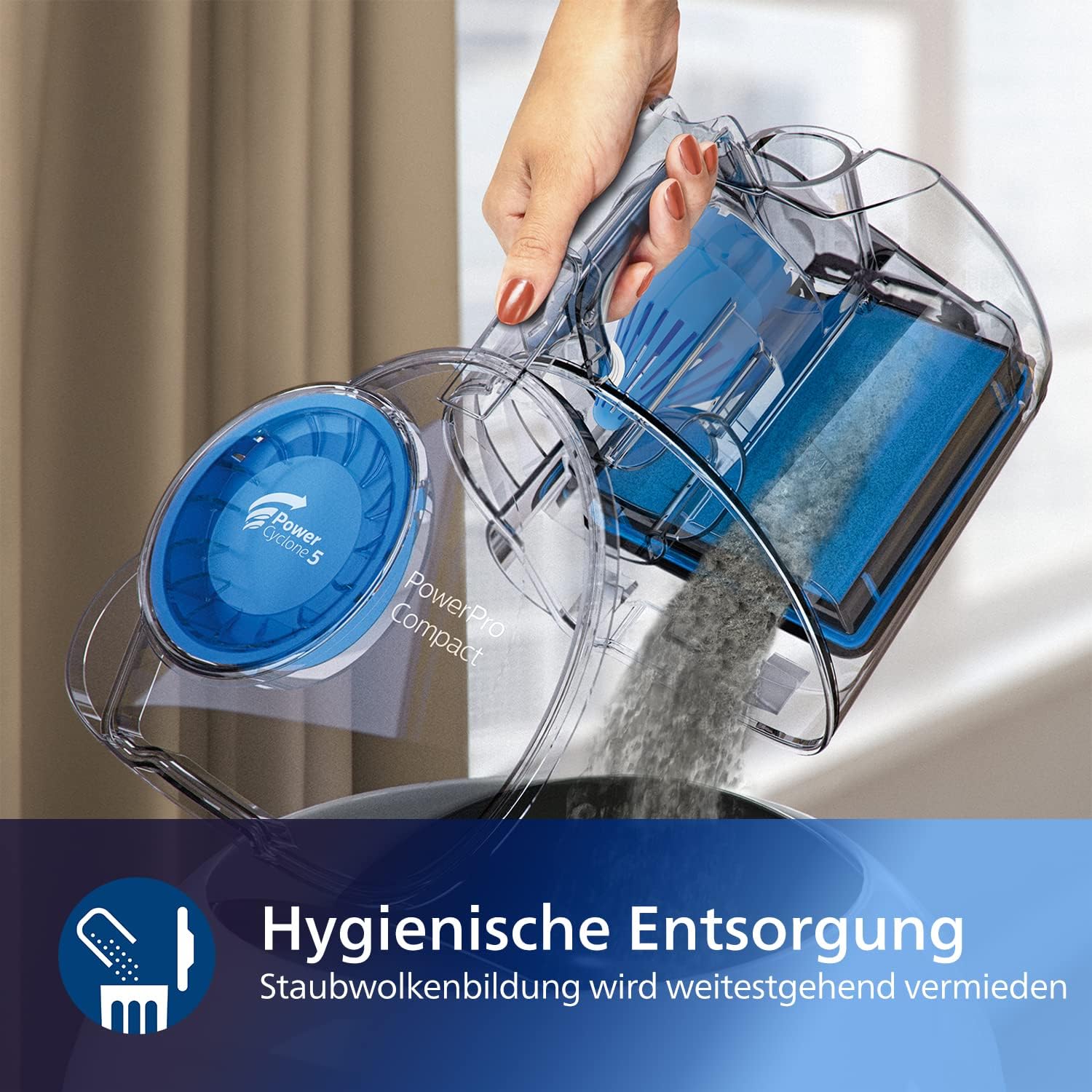 PHILIPS PowerPro Compact Staubsauger – Leicht, Beutellos, 750 W Saugleistung, TriActive Düse Für Hartböden und Teppich, Allergy H13 HEPA-Filter, PowerCyclone 5 Technologie (FC9332/09)
