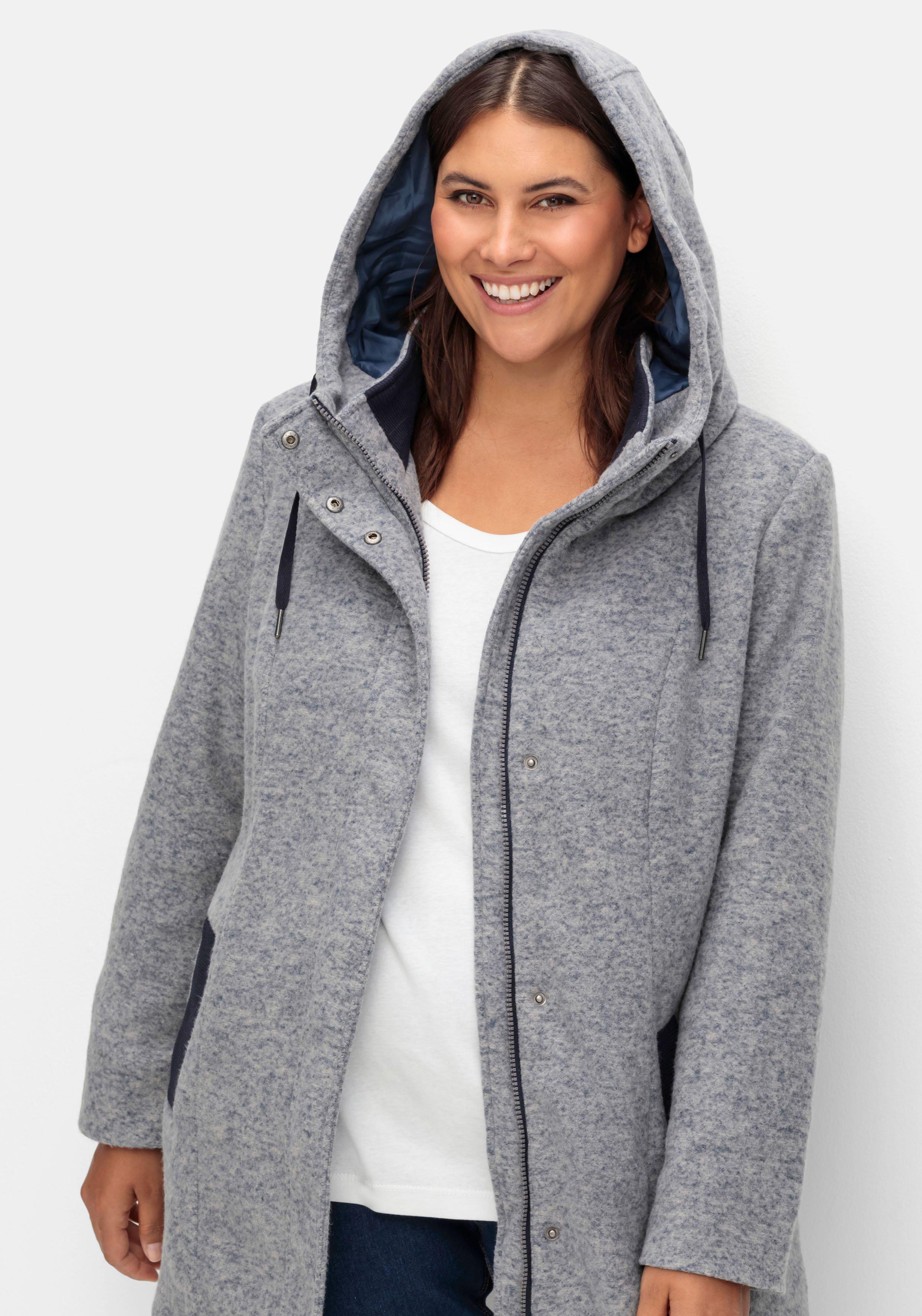 Lange Kapuzenjacke mit Kontrastdetails