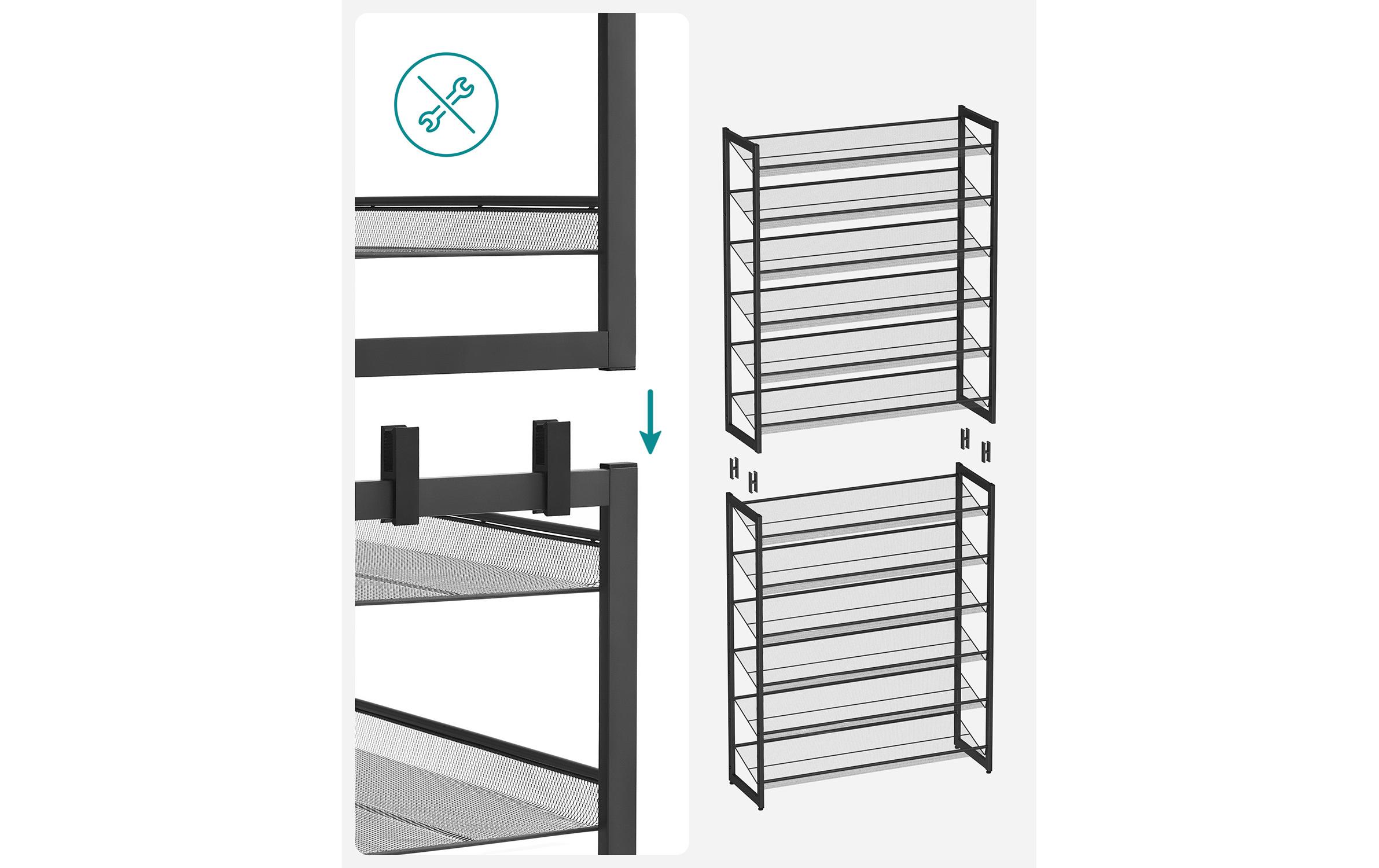 Schuhregal 92.3 x 221.4 cm, Schwarz<br>Schuhgestell mit 12 Ablagen