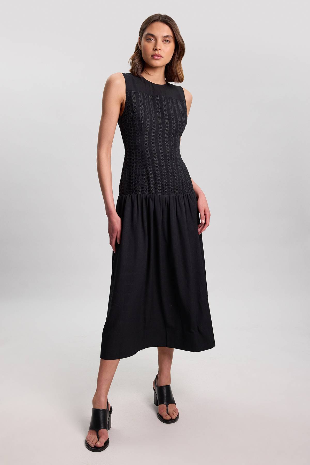 KarenMillen Robe Midi Tissée Texturée À Taille Basse Et Manches Longues