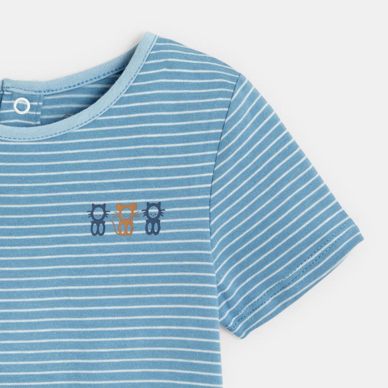 Combi courte jersey unie et rayée (lot de 2) bleu naissance Bleu