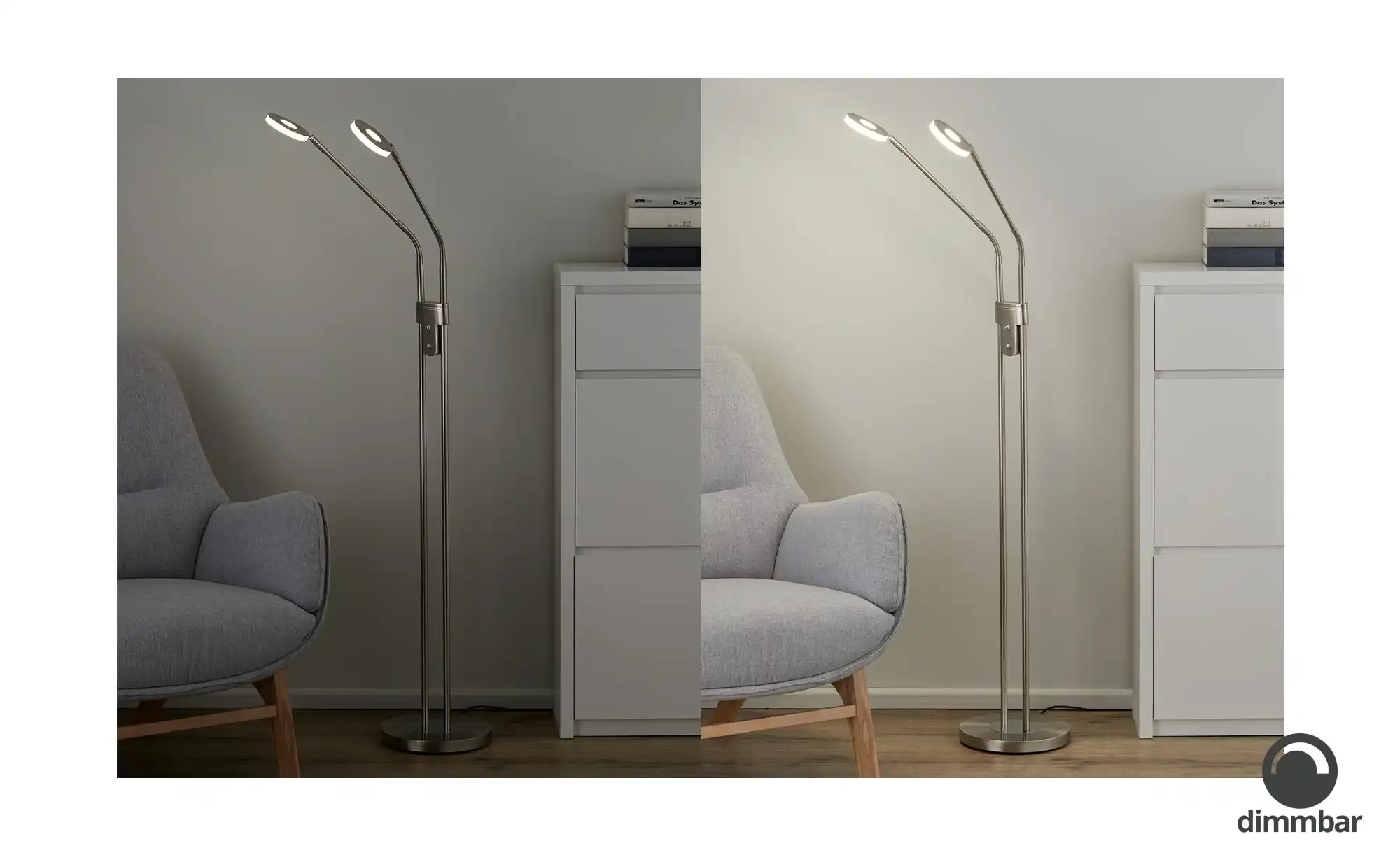 Fischer-Honsel LED-Leseleuchte,2-flammig, Nickel-matt mit Dimmer