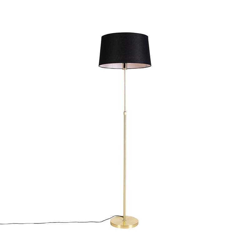 QAZQA - Moderne vloerlamp | Staande lamp | Vloerlamp | Lamp | Lichtgoud | Messing | Messing met linnenzwarte lampenkap 45 cm - Parte | Woonkamer | Slaapkamer - Rond staal | Langwerpig | Cilindrisch