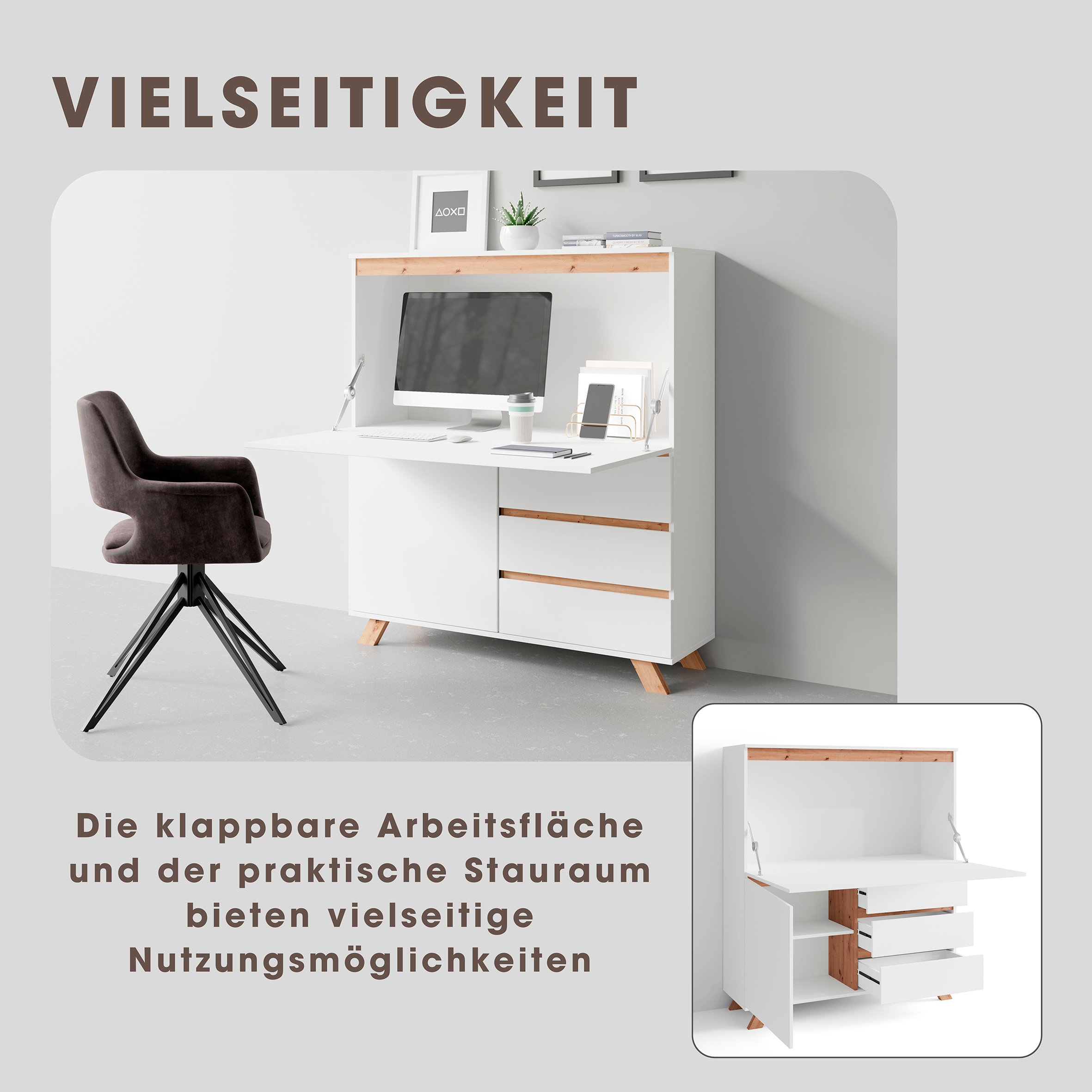byLIVING Sekretär »Valentin« 1 Stk. tlg. platzsparende Arbeitslösung mit viel Stauraum, Breite 120 cm