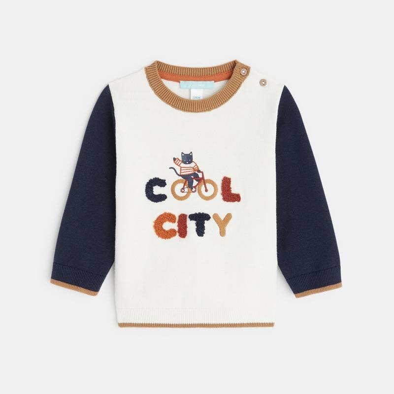 Pull tricot bicolore blanc bébé garçon Blanc