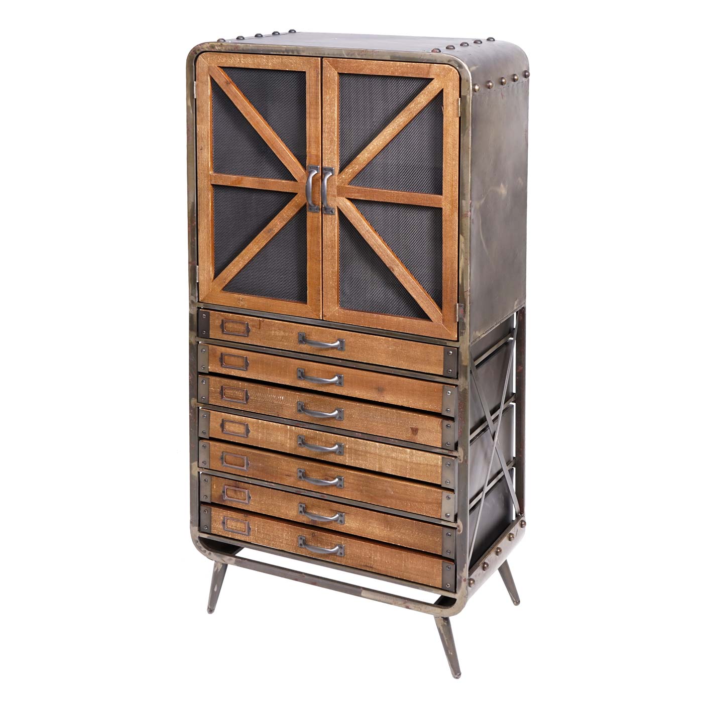 Hochschrank MCW-F91, Apothekerschrank Wohnzimmerschrank, Industrial Tanne Holz Metall 128x60x33cm, braun-schwarz