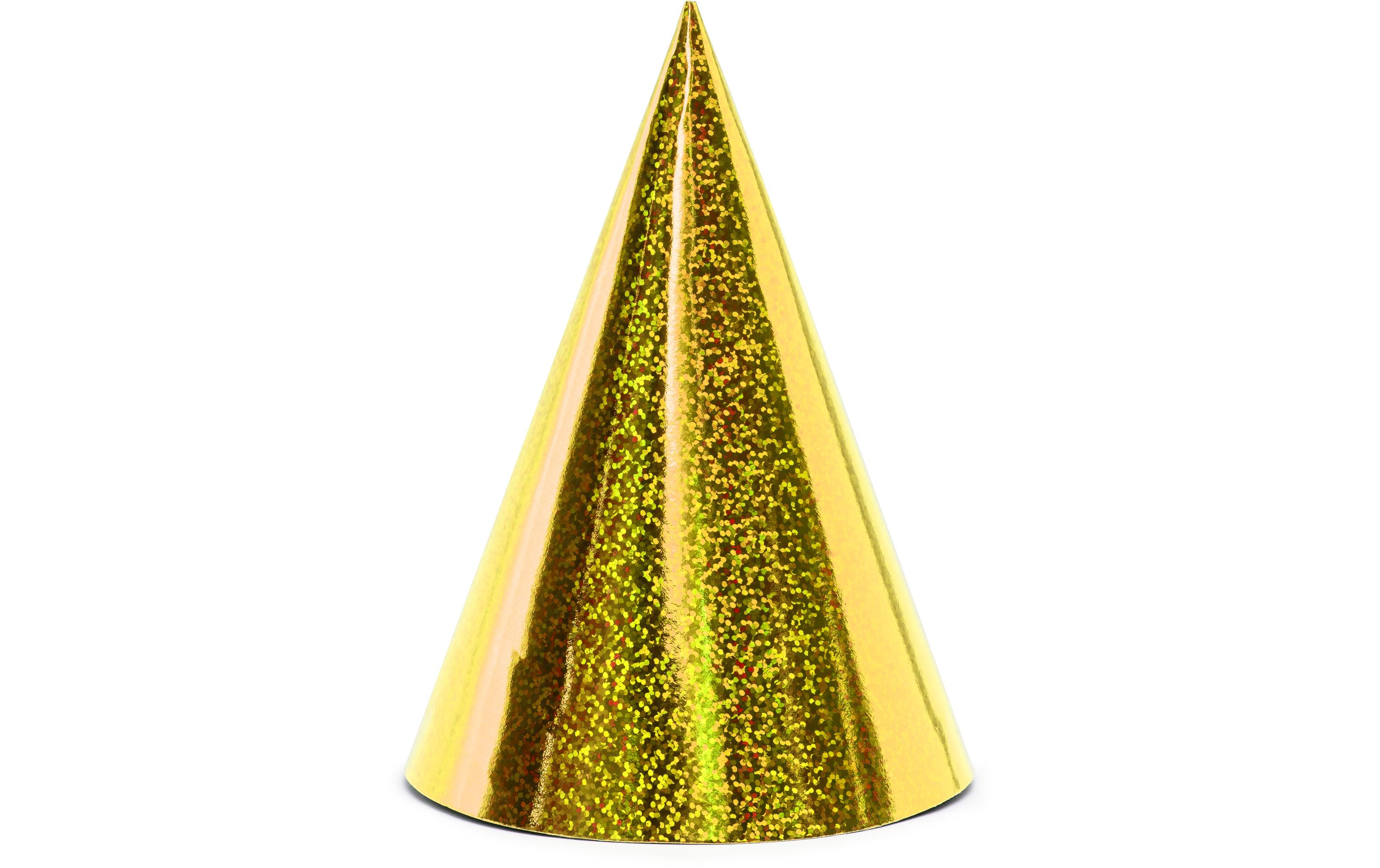 Partyhüte holografisch Gold, 16 x 10 cm, 6 StückHolografische Kappen