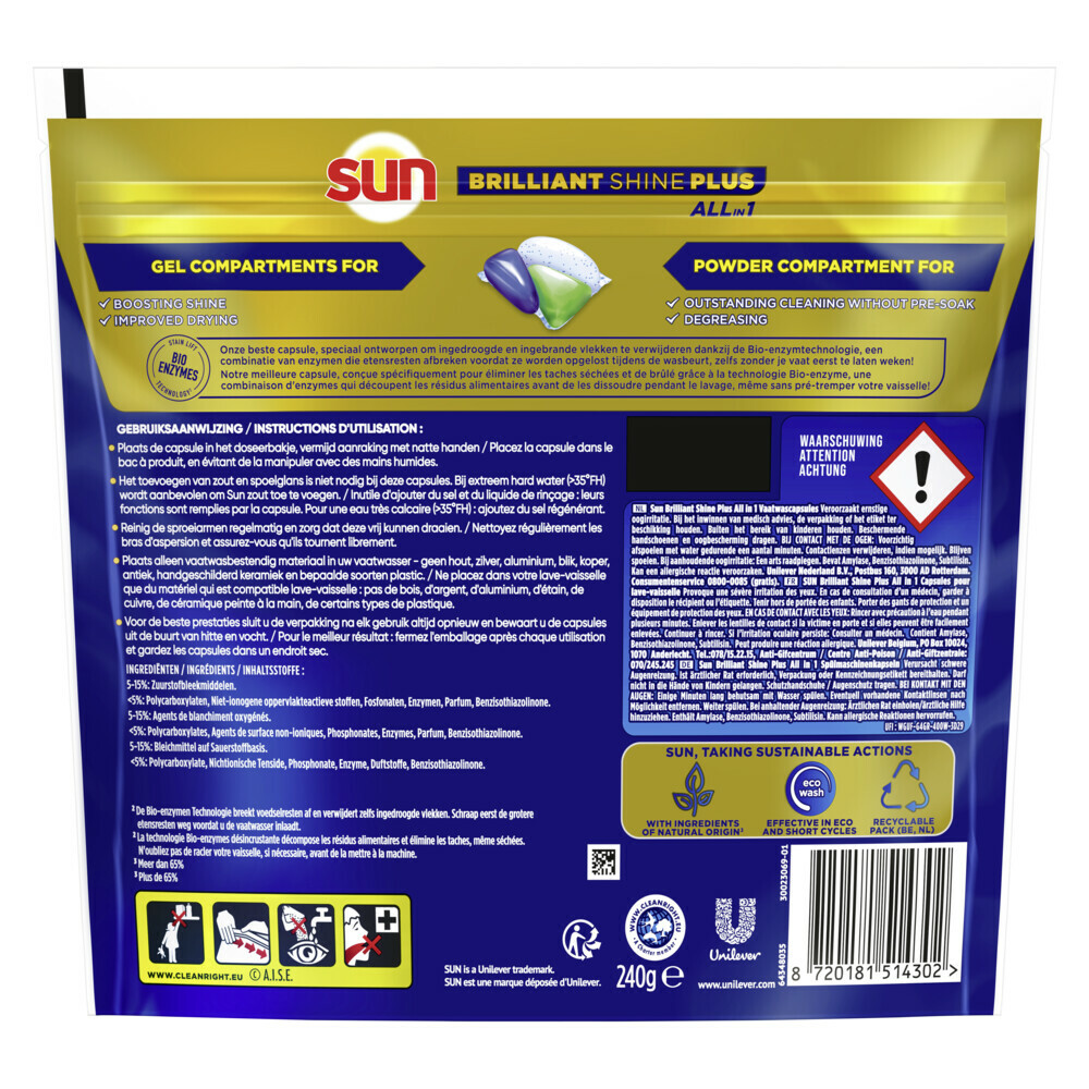 Sun Brilliant Shine+ All-in 1 Vaatwascapsules16 stuks