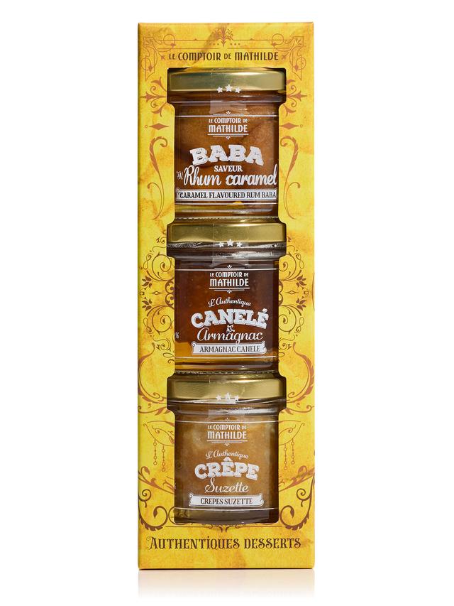 Le Comptoir de Mathilde Französische Dessertklassiker Geschenkset mit Baba, Crêpe & Canelé, 3x 100 g