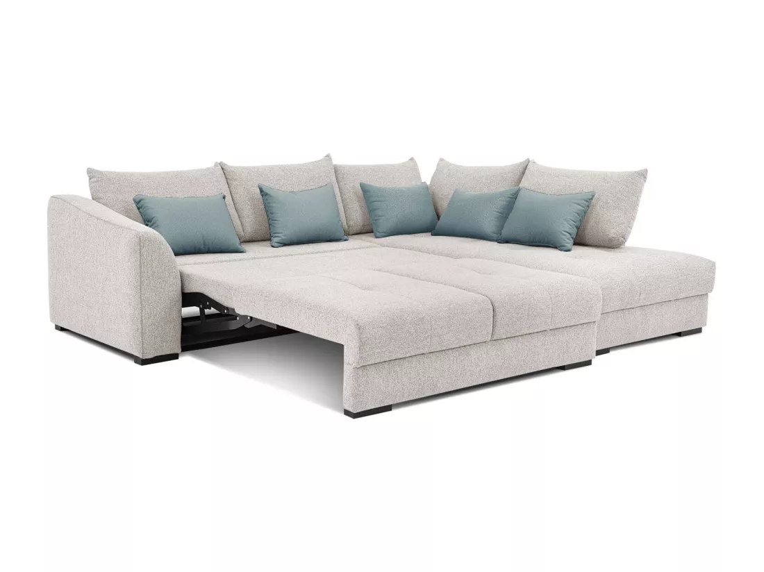 Canapé d'angle droit 5 places convertible tissu beige - Elbe