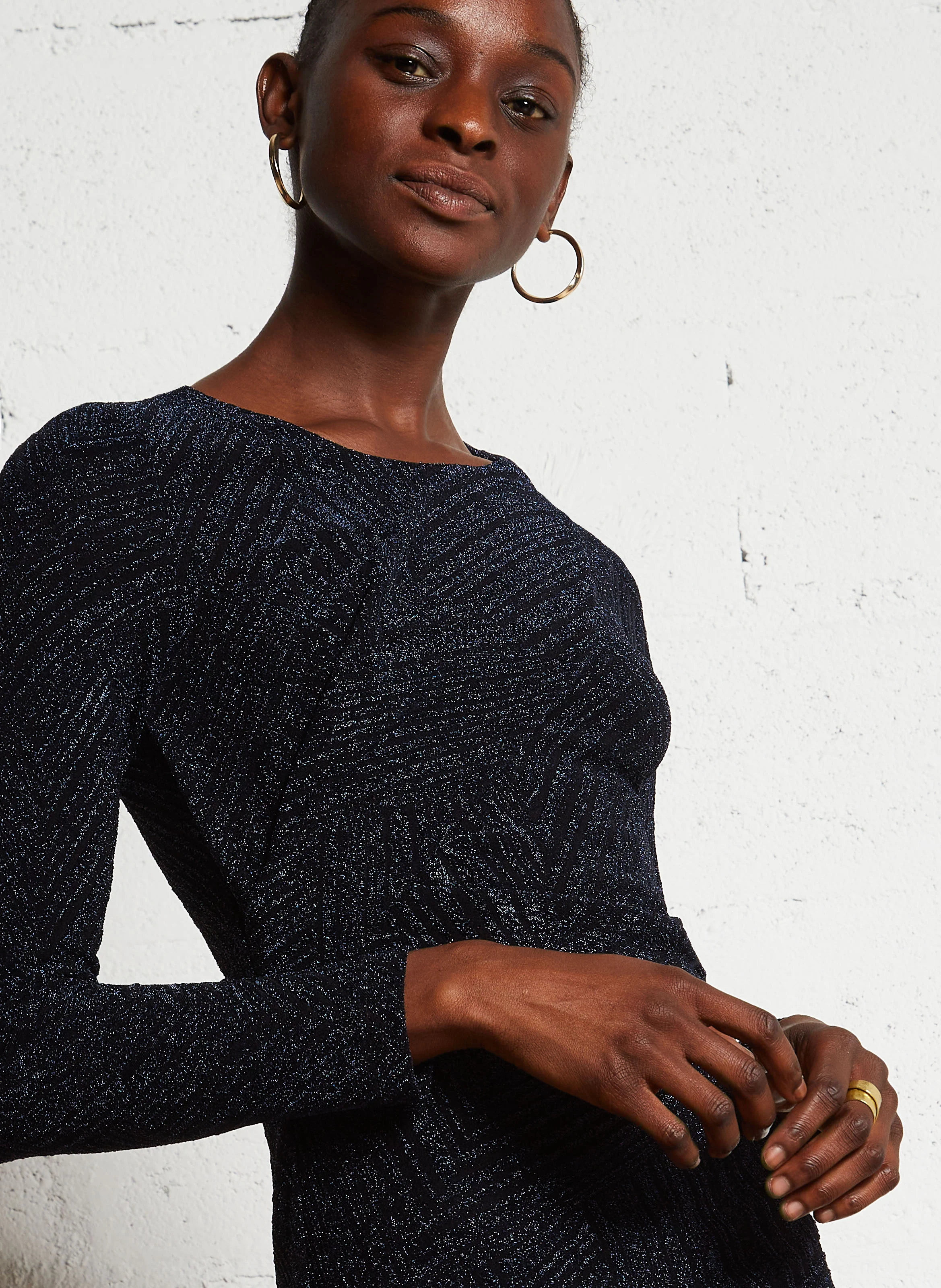 Robe courte col rond en maille lurex | Bleu