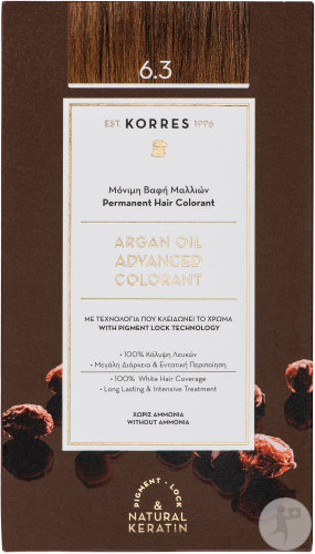 Korres Huile D'Argan Coloration Permanente Haute Performance 6.3 Blond Foncé Doré 1 Kit