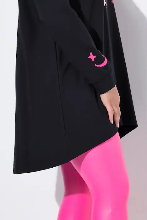 Long-Sweatshirt, Loose Fit, 1 Ärmel in Pink, schwarz