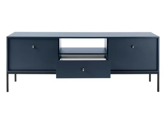 Meuble TV - 2 portes, 1 tiroir et 1 niche - Bleu - BOGDAN