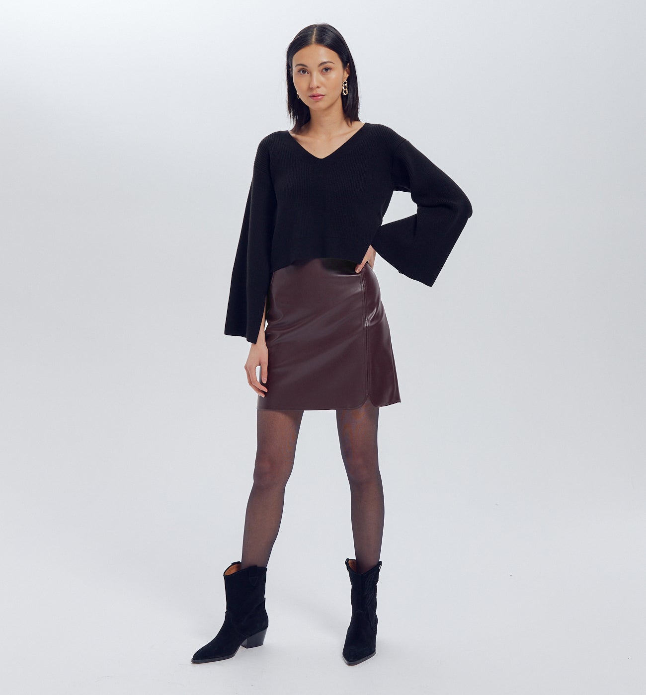 Mini-jupe effet cuir Femme - Bordeaux