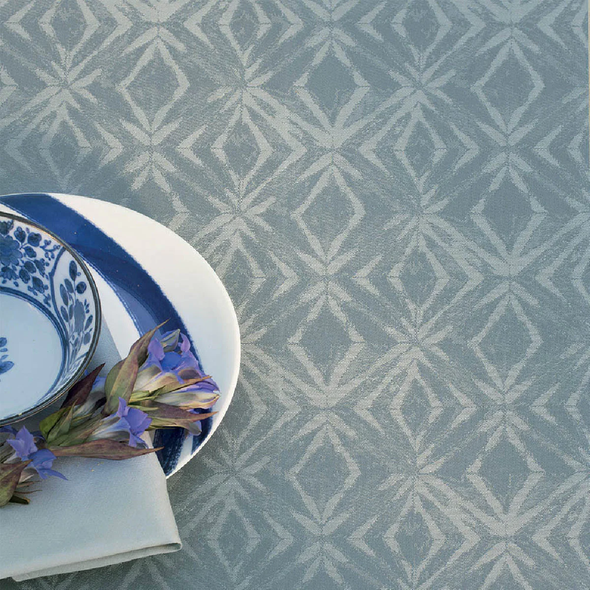 Nappe pur coton bleu 155x155 Garnier Thiebaut