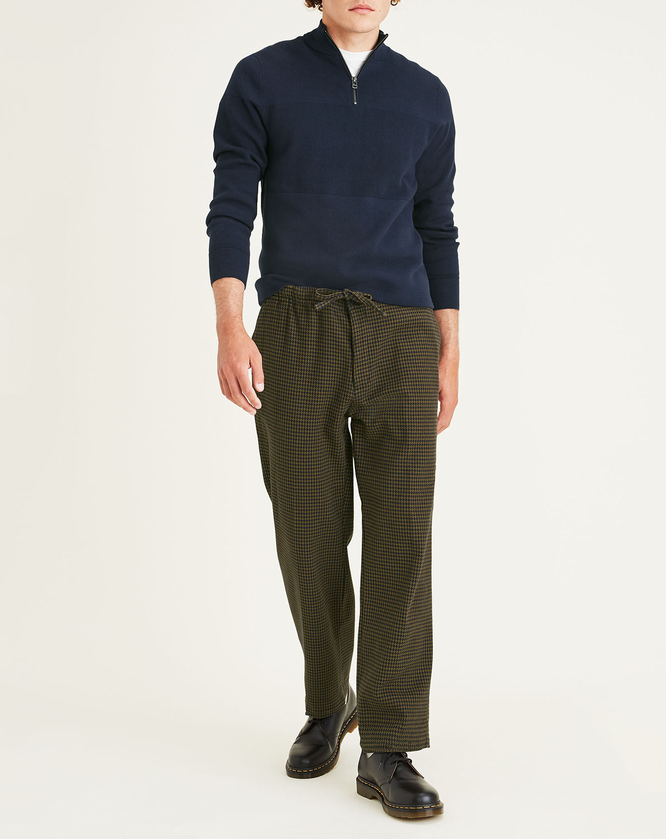 Dockers Pantalon en Coton Bio Pull On imprimé pied-de-poule marron/bleu