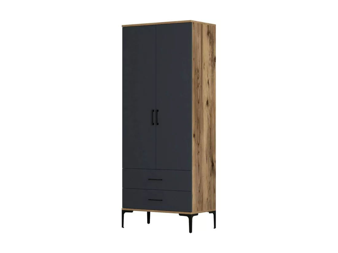 Garde-robe 2 portes Dpan, Meubles de chambre, Penderie de plain-pied, Placard à vêtements, 80x201h48 cm, Noyer et Anthracite