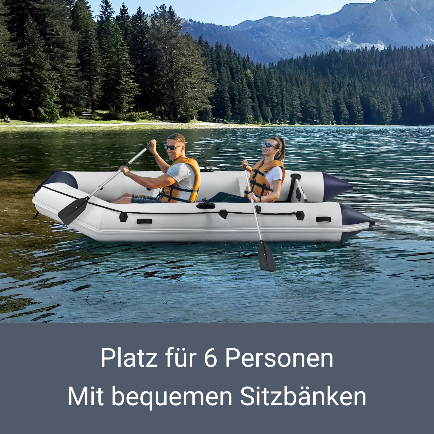 ArtSport Schlauchboot 3,80m mit 2 Sitzbänke, Aluboden, Paddel, Pumpe, Tasche & Reparaturset