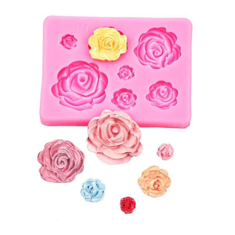 7-fach Silikon 3D Pralinen Form für Fondant / Schokolade Kuchen   Muffin Dekoration - Rose