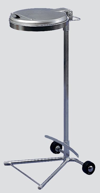 PROREGAL Robuuste enkele afvalbak met kunststof deksel, standaard, 2 wielen, 35 cm opening, afmetingen (H x B x D): 98 x 45 x 37,5 cm, gegalvaniseerd staal, zilver
