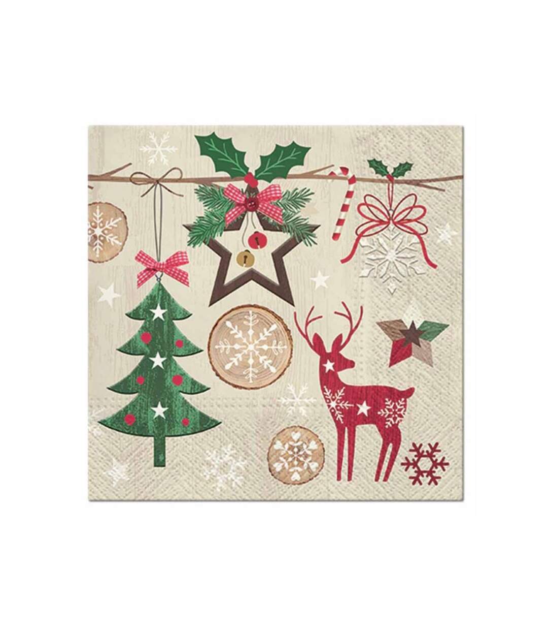 Paris Prix - Lot De 20 Serviettes En Papier noël Rustique 33x33cm Naturel