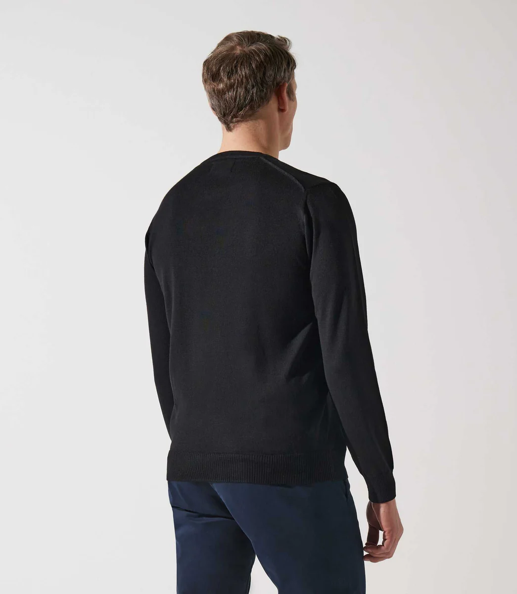 Pull col rond noir 100% mérinos