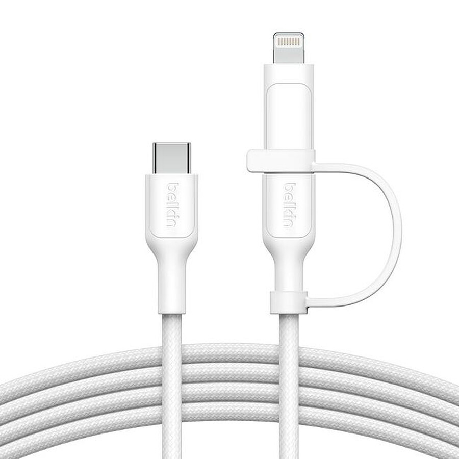 Belkin Boost Charge Pro Câble 2-en-1 USB-C et Lightning (Blanc)