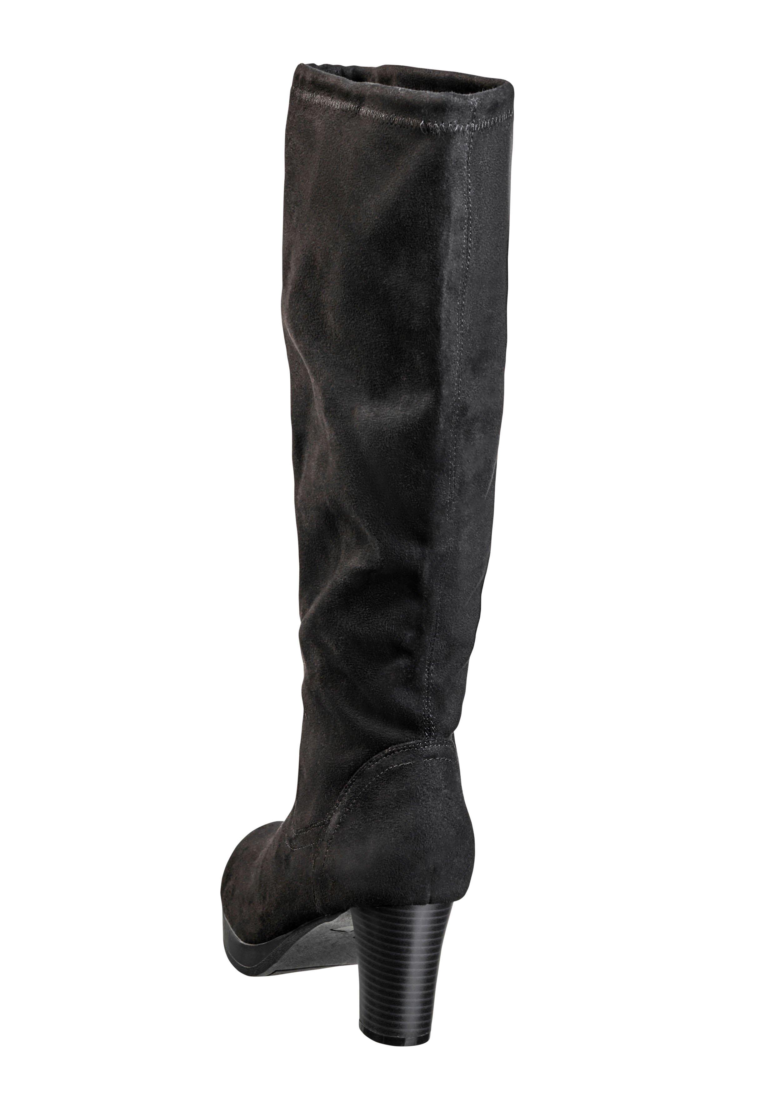 Verschlussloser Weitschaftstiefel in Wildlederoptik