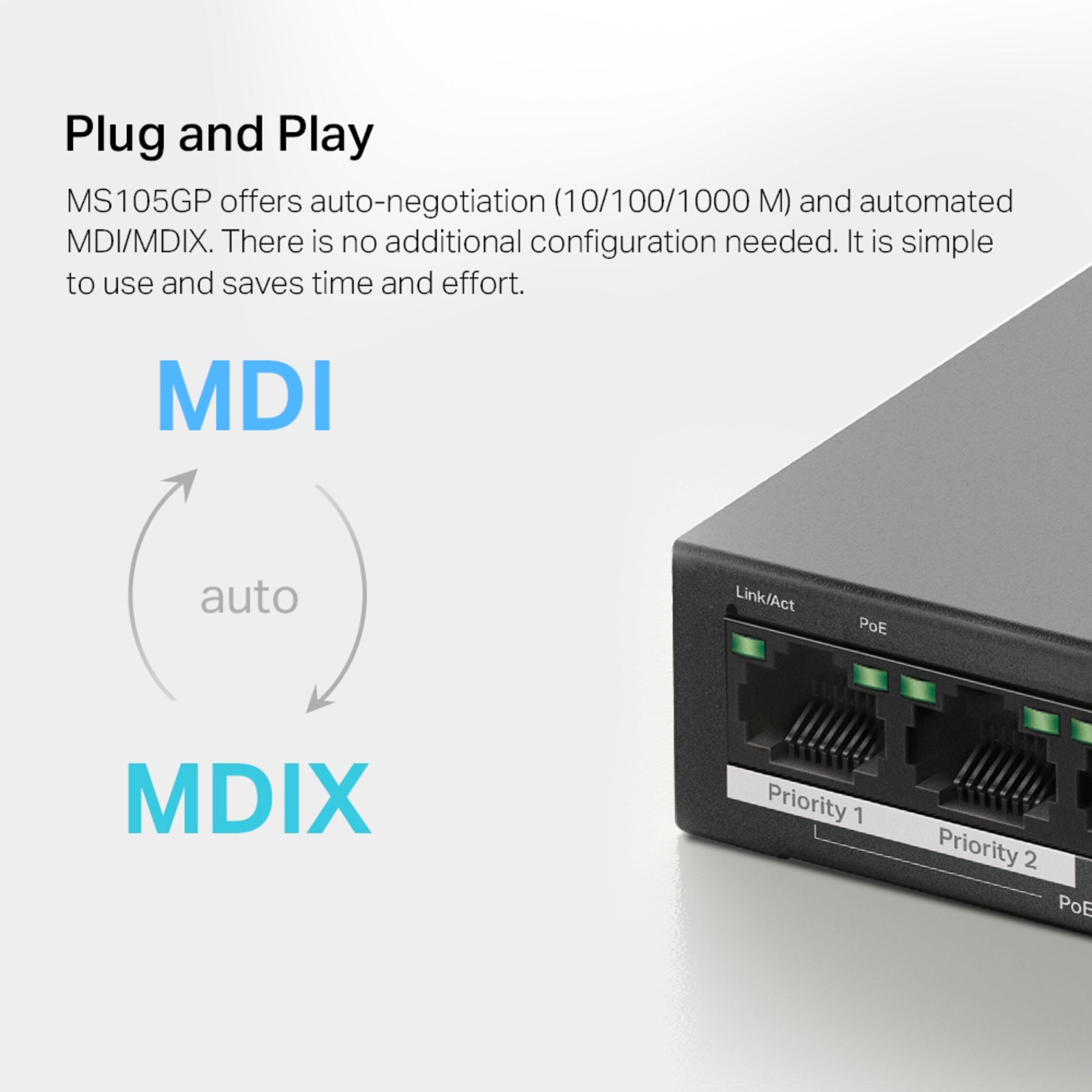 Mercusys MS105GP 5-porters gigabitswitch med POE+