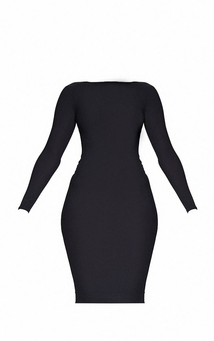Noir Robe Longue Côtelée À Manches Longues Basique