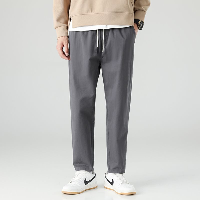 Lefitt - Mid Rise Plain Cropped Tapered Pants