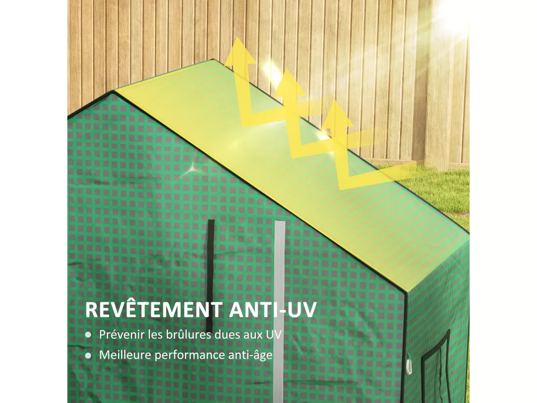Bâche de remplacement serre de jardin dim. 140L x 73l x 190H cm - 2 fenêtres, porte zippée enroulable - PE anti-UV imperméable vert