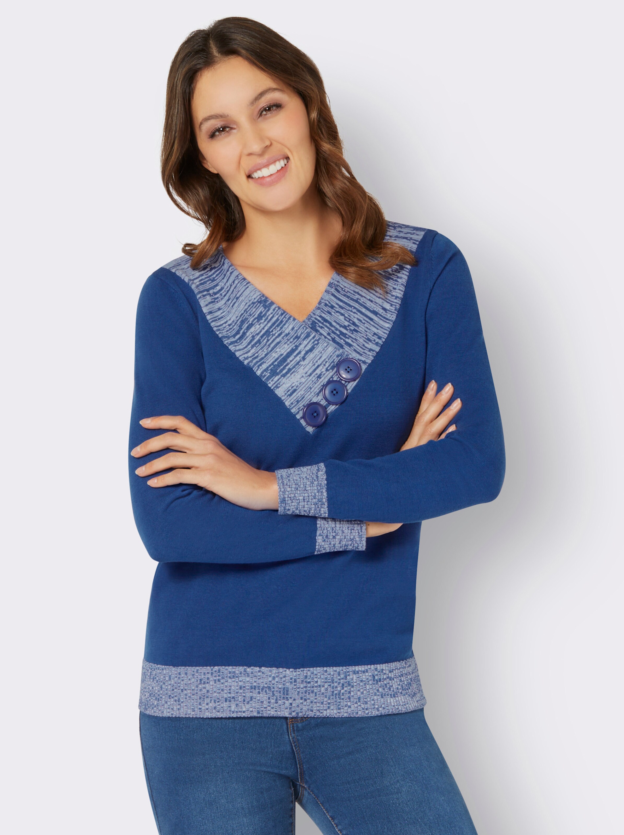 Langarm-Pullover mit Melange-Partien