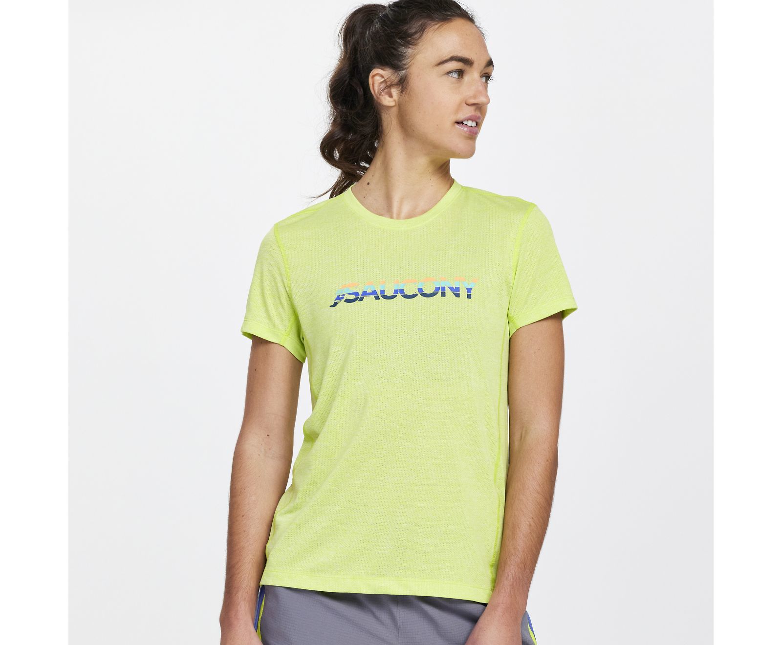 Saucony Stopwatch Graphic Hardloopshirt Korte Mouwen Lime Groen Dames