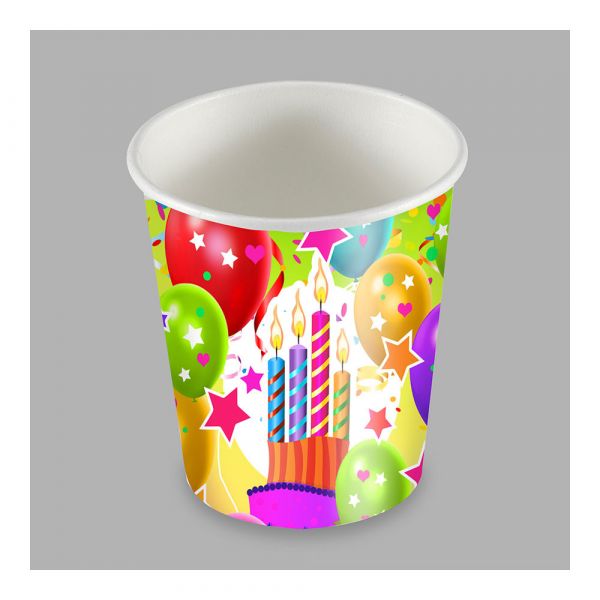 Best Products Green Saco 25 Copos Desenho Balões e Velas 200cc Cartão