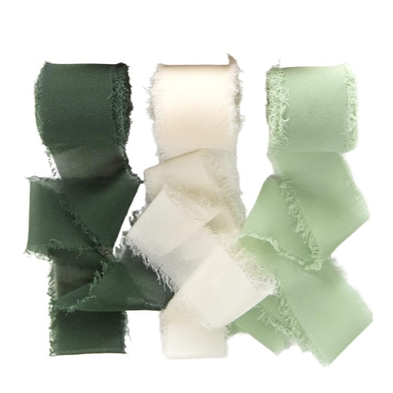 (3er Set) 4cmx5m Chiffon Geschenkband DIY Maschen Deko Band für Geburtstage / Hochzeiten / Taufe - Grün / Weiss