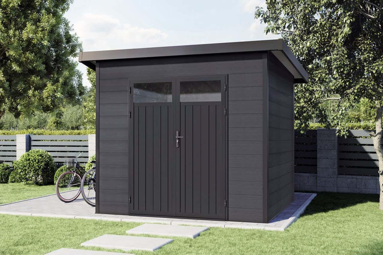Finnhaus Wolff WPC Gerätehaus Vitale 2420 19 Anthrazit/Hellgrau Gerätehaus aus Holz/Kunststoff in Anthrazitgrau, Geräteschrank mit 19 mm Wandstärke Gartenhaus