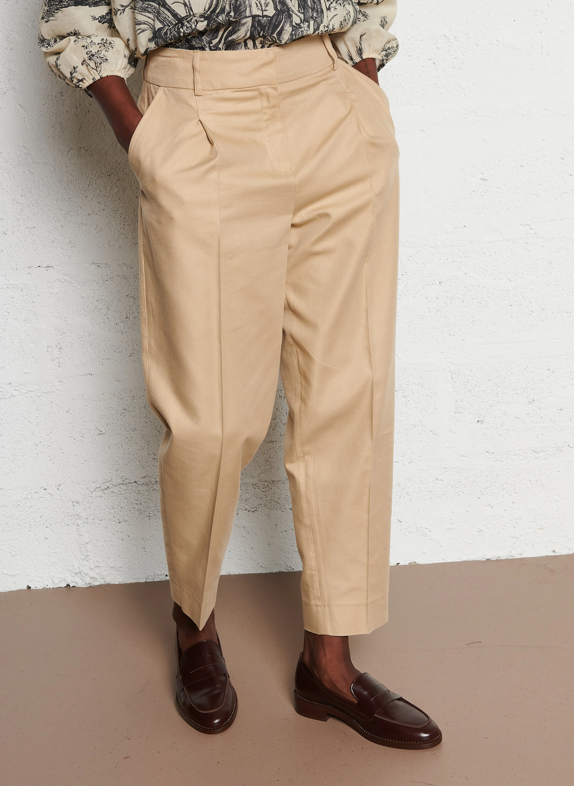 FLAVIE - Pantalon à pinces en coton mélangé | Beige