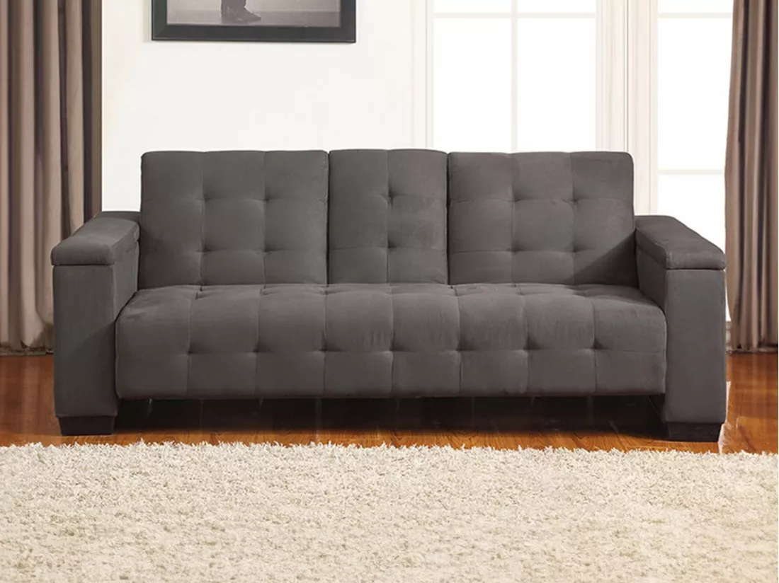 Canapé 3 places clic-clac en microfibre DEVONSHIRE avec tablette centrale rabattable - Gris