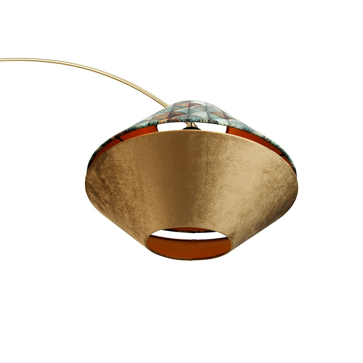Booglamp messing met wit met dubbele velours kap blad dessin en beige - XXL