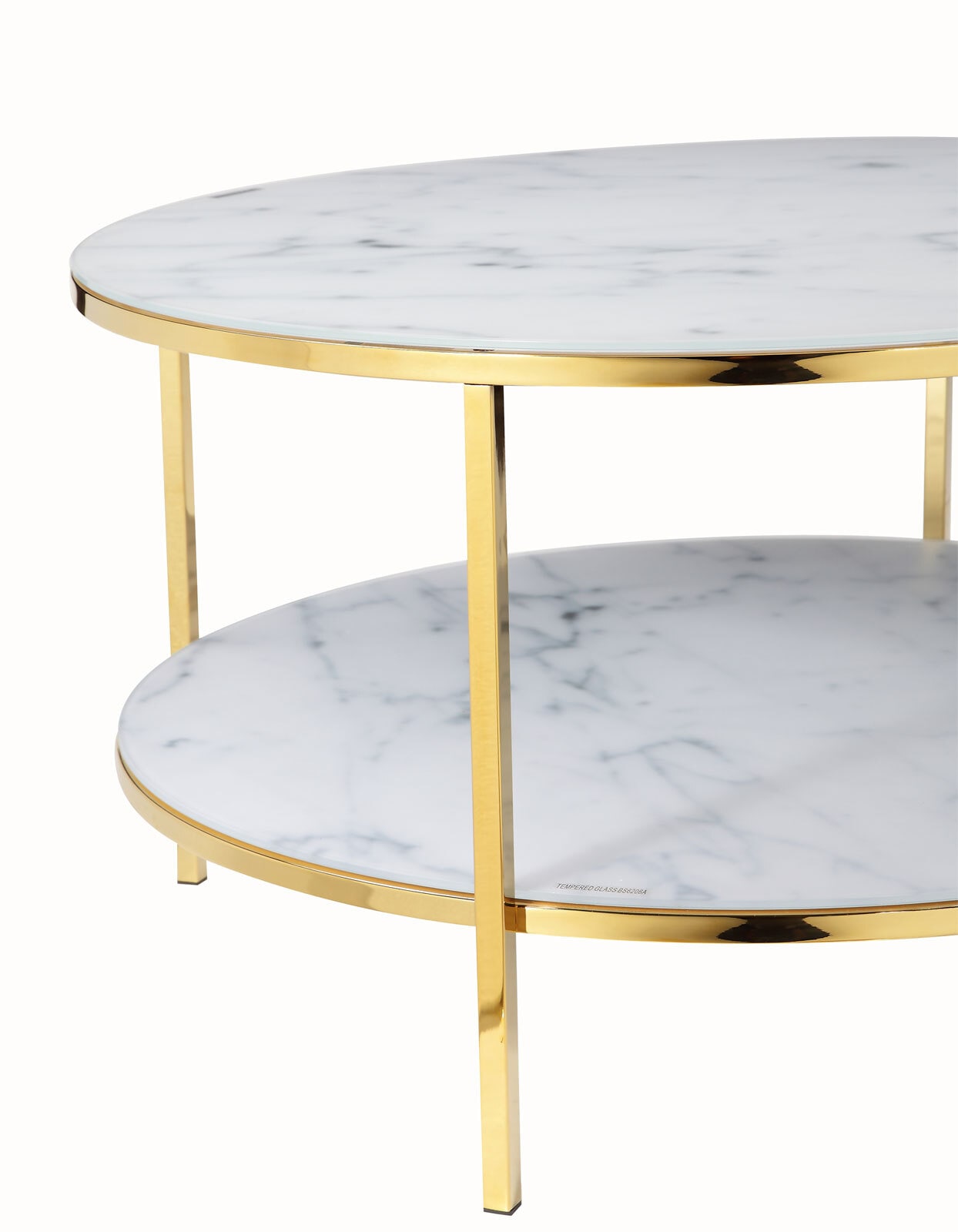 Couchtisch 80 x 80 cm rund gold/weiß mit Ablage