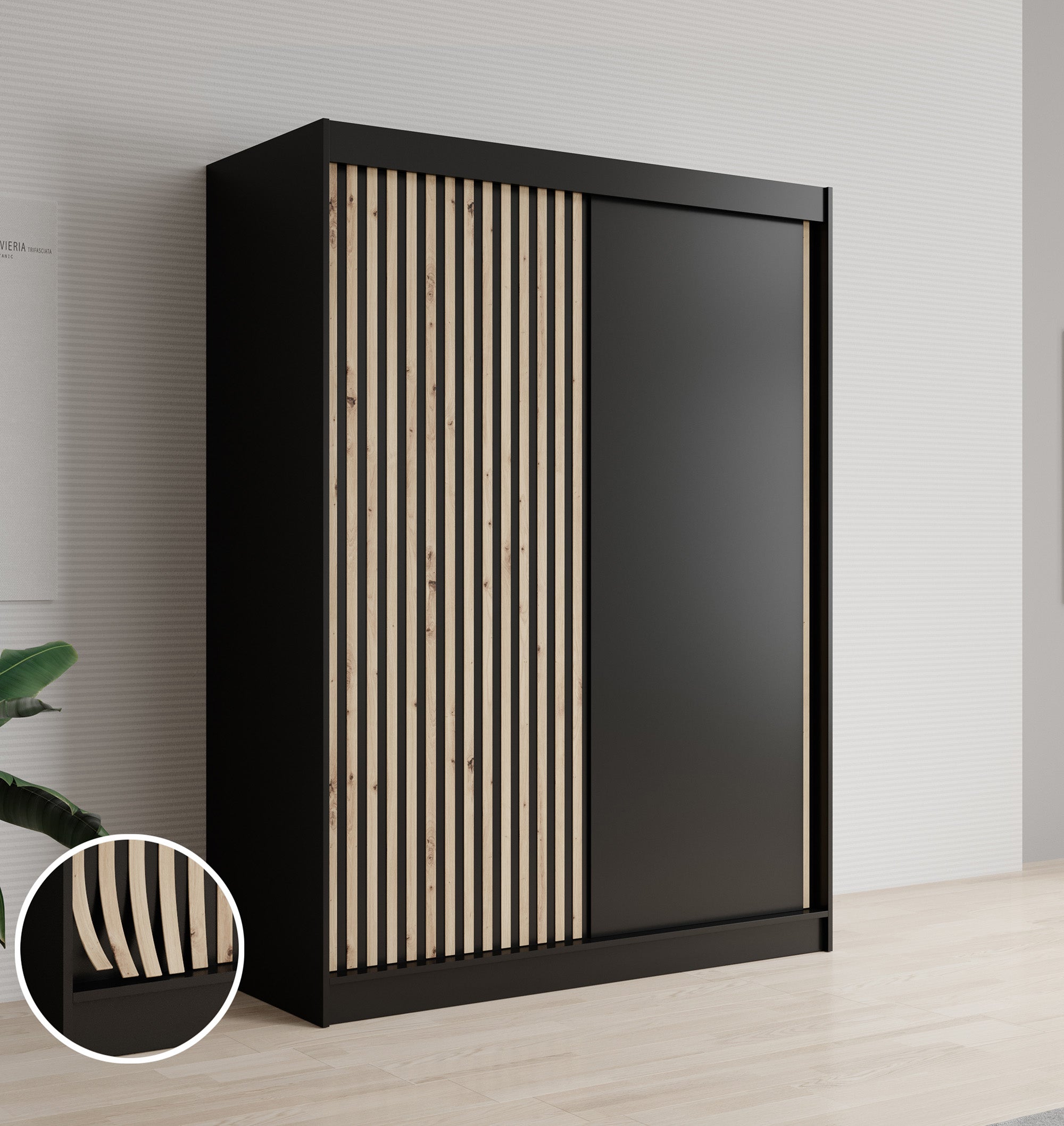 Lisbon - Kledingkast met schuifdeuren - Zwart/eiken - 150x62x200 cm