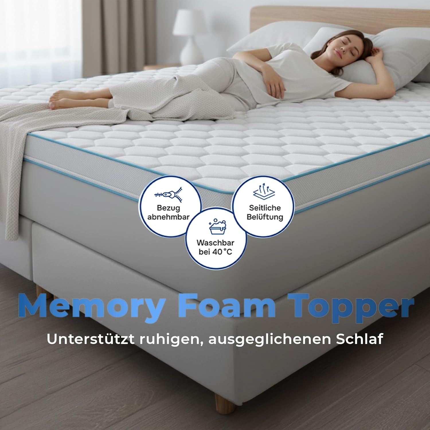 Tesla Dreams Memoryschaum Topper 140x200 cm – Visco Matratzen Topper 7 cm – druckentlastend & ergonomisch – atmungsaktiv – ÖKO-TEX Zertifiziert – Abnehmbarer & waschbarer Bezug