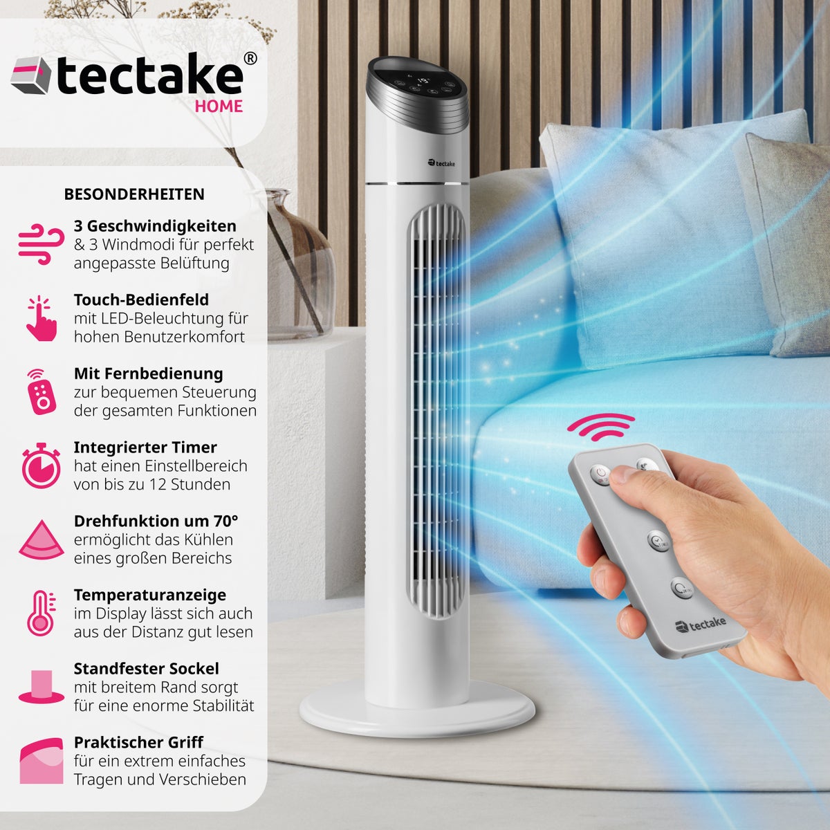 Torenventilator tectake oscillerend 31 x 90 cm
