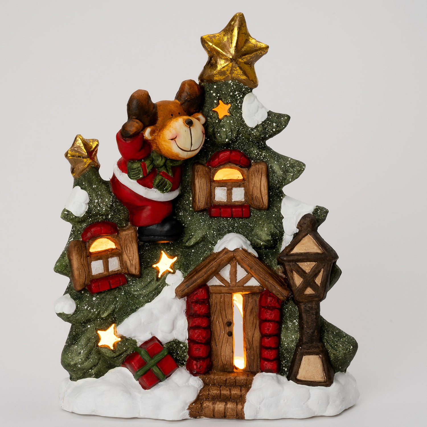 Intratuin waxinelichthouder rendier groen / wit 38 x 18 x 49 cm